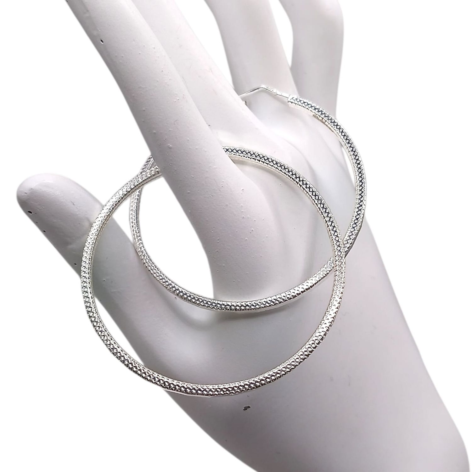 ARRACADA FACETADA, 5 CM, PLATA .925