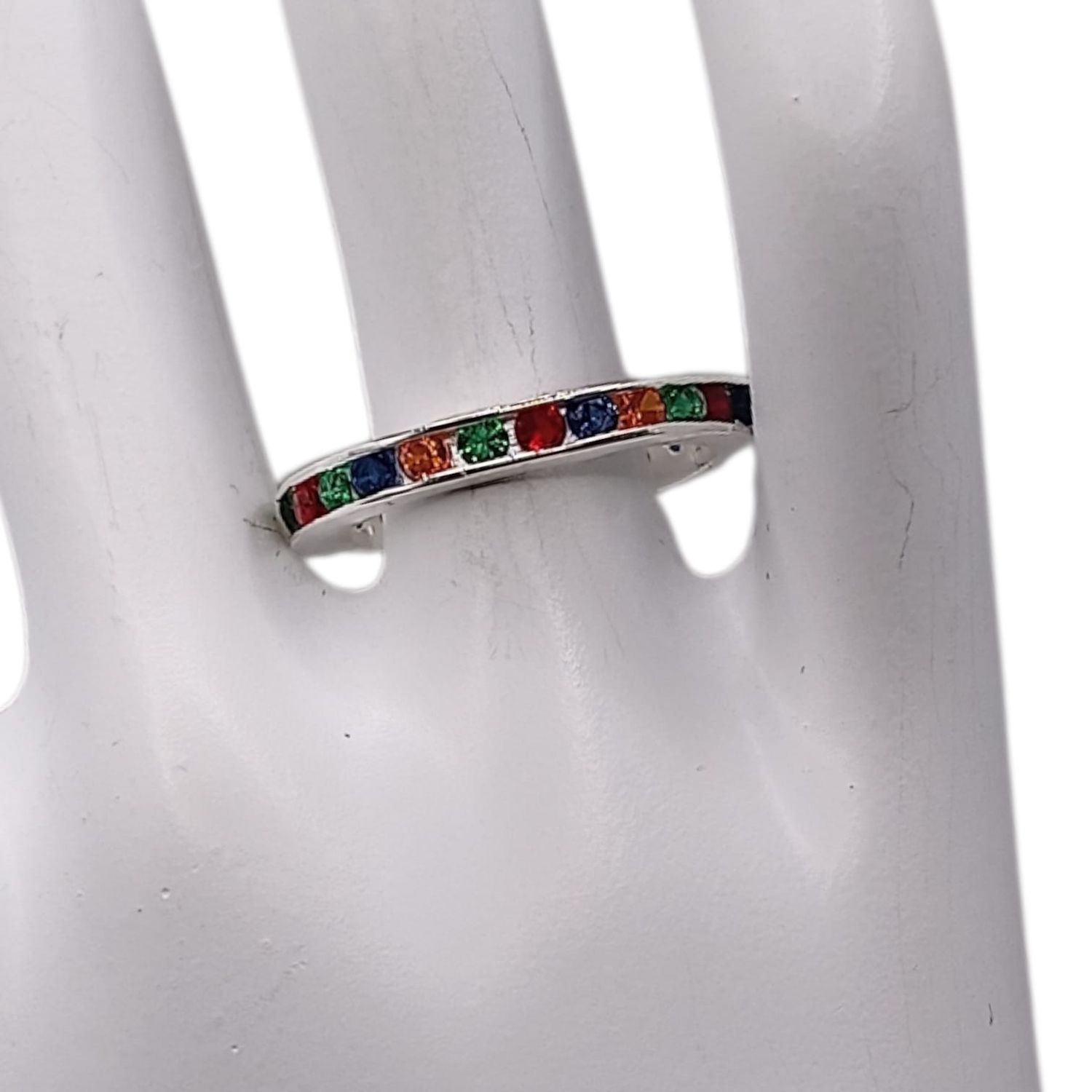 ANILLO CHURUMBELA CZ MULTICOLOR # 7, PLATA .925