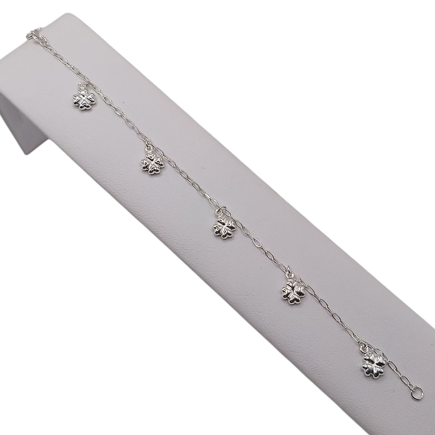 PULSERA CON TREBOLES  7", PLATA .925