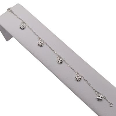 PULSERA CON TREBOLES  7", PLATA .925