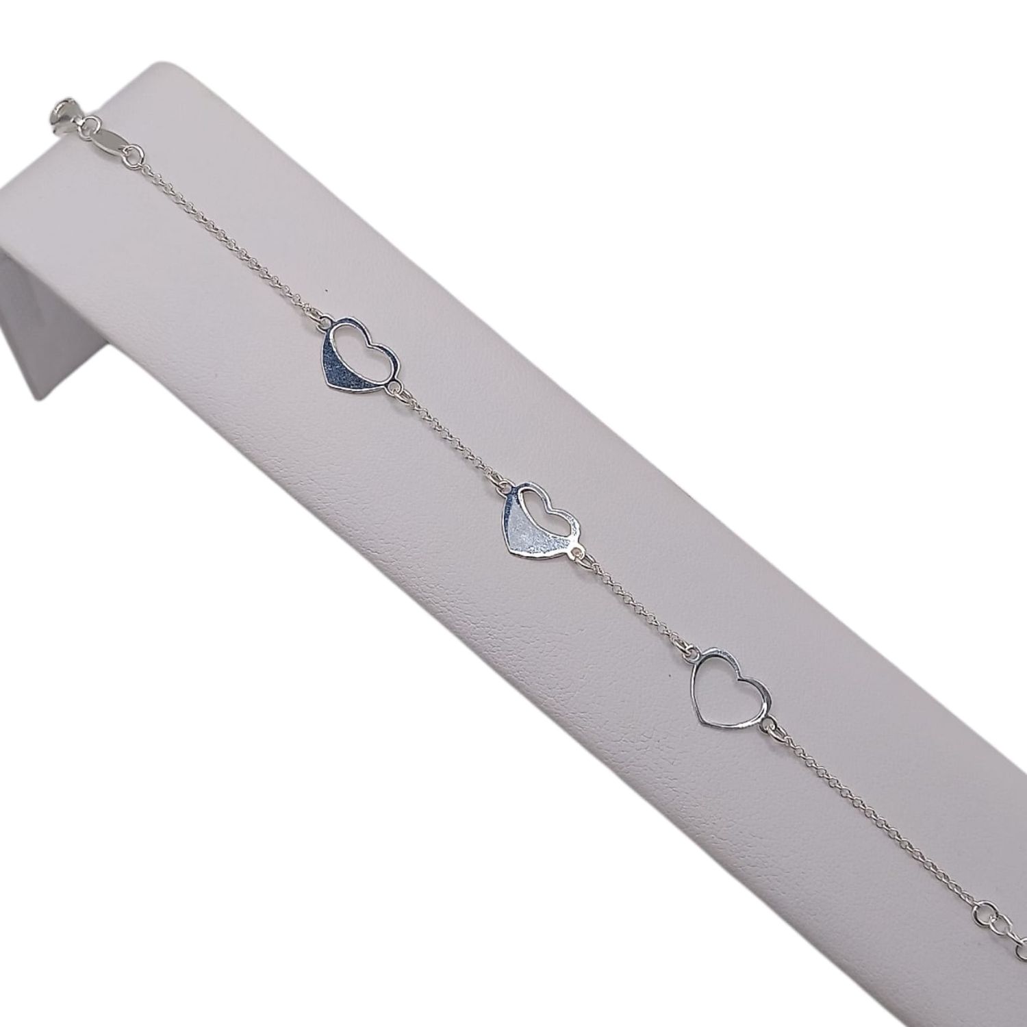 PULSERA CON CORAZONES,  7.5" PLATA .925