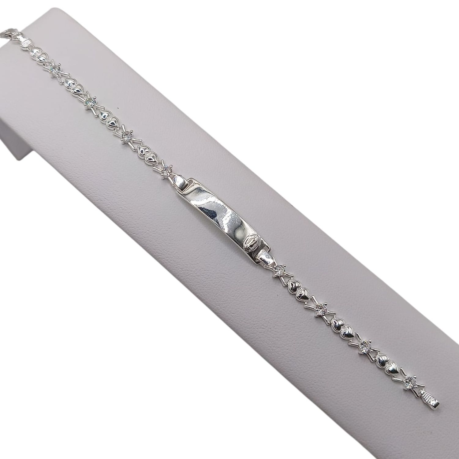 PULSERA CON CZ Y PLACA CON VIRGEN DE GPE, 6.5", PLATA .925