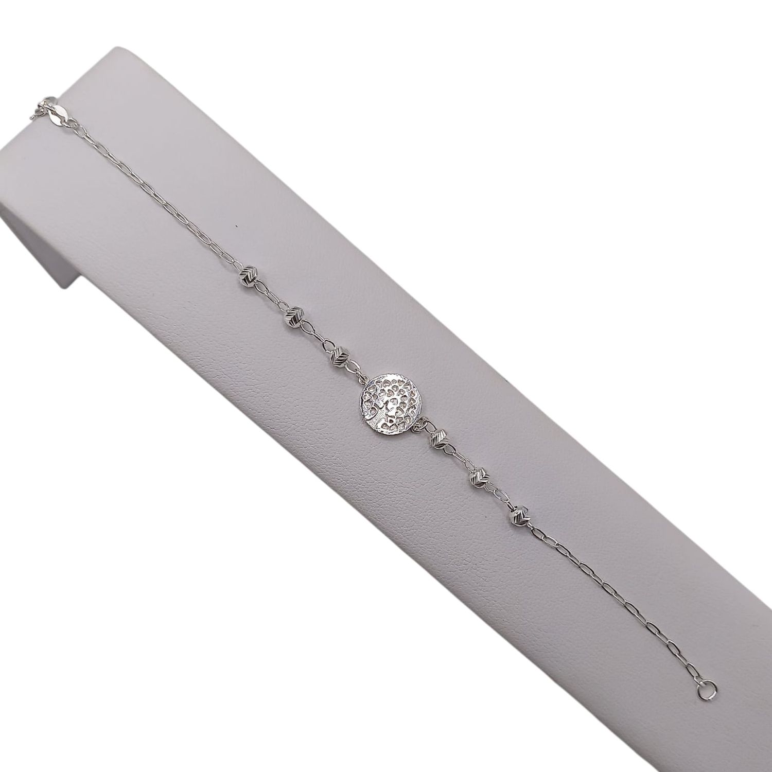 PULSERA CON BOLITAS Y  ARBOL,  7", PLATA .925