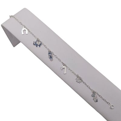 PULSERA CON DIJES DE LA SUERTE 7", PLATA .925