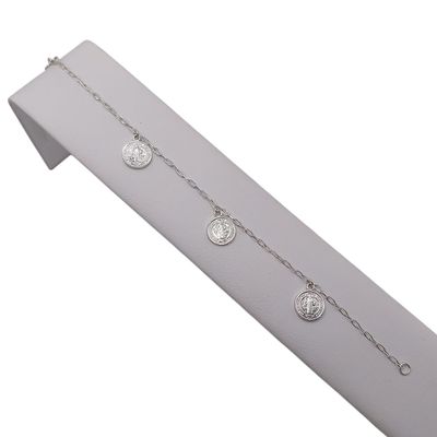 PULSERA CON MEDALLAS DE SAN BENITO 7", PLATA .925