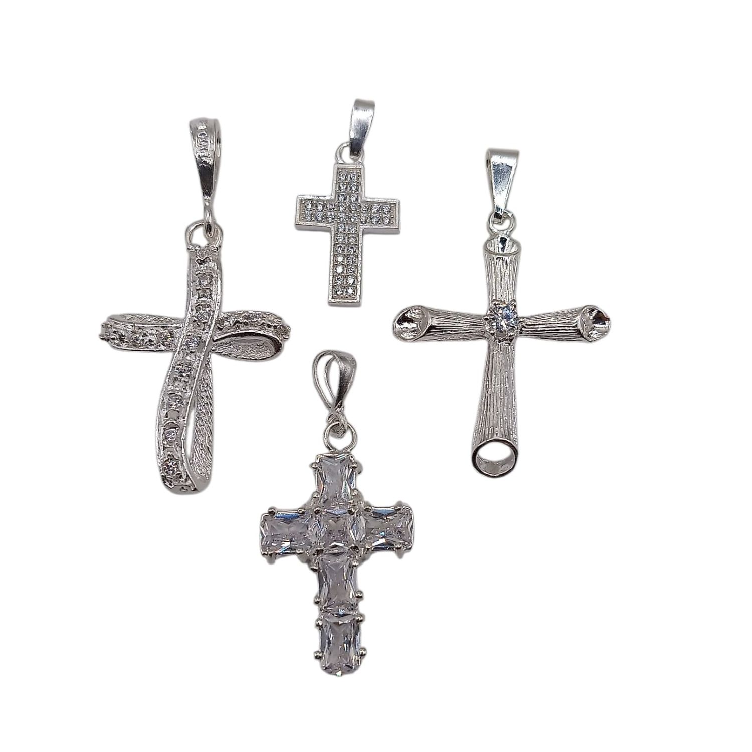 PAQUETE DE 4 DIJES DE CRUCES, PLATA .925