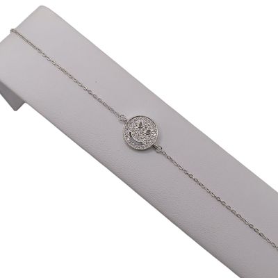 PULSERA CON CARITA  Y CZ, AJUSTABLE DE 7" A 8", PLATA .925