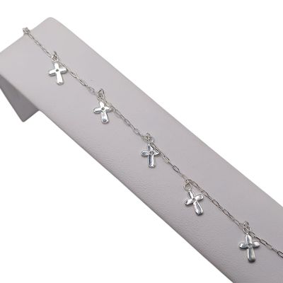 PULSERA CON CRUCES 7", PLATA .925