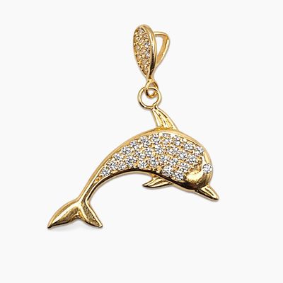 DIJE DELFIN CON MINI CZ 2.7 CM LARGO TOTAL ORO 14K
