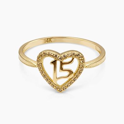 ANILLO XV AÑOS CON MINI CZ, #  7.5, ORO 14K