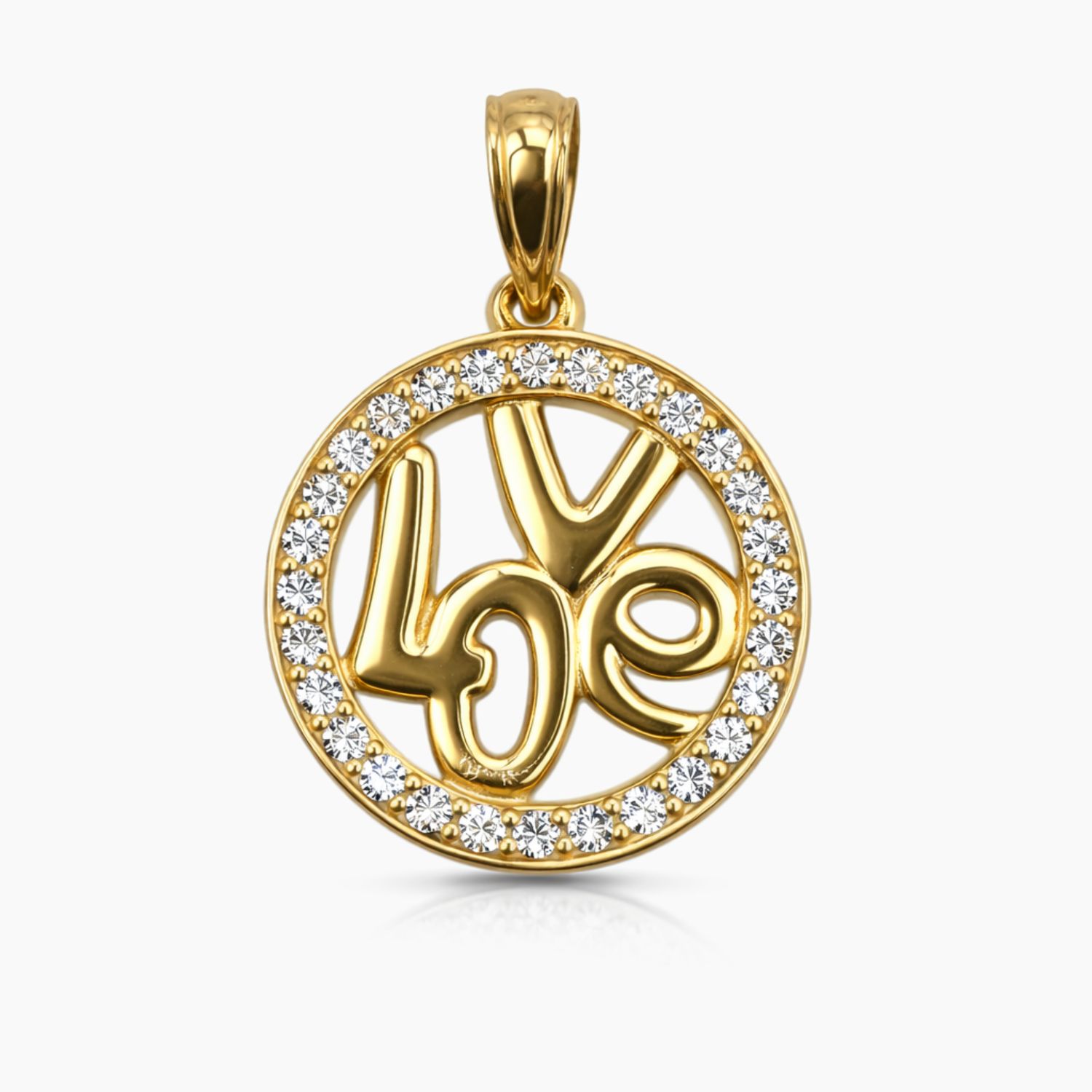 DIJE LOVE CON MINI CZ, 2 CM, LARGO TOTAL ORO 14K