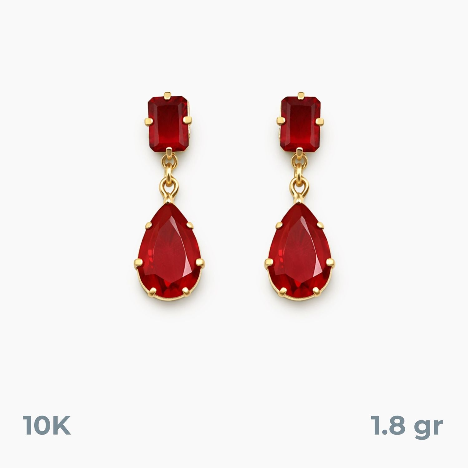 ARETE COLGANTE CZ ROJA, BROCHE MARIPOSA, 2.3 CM LARGO ORO 10K