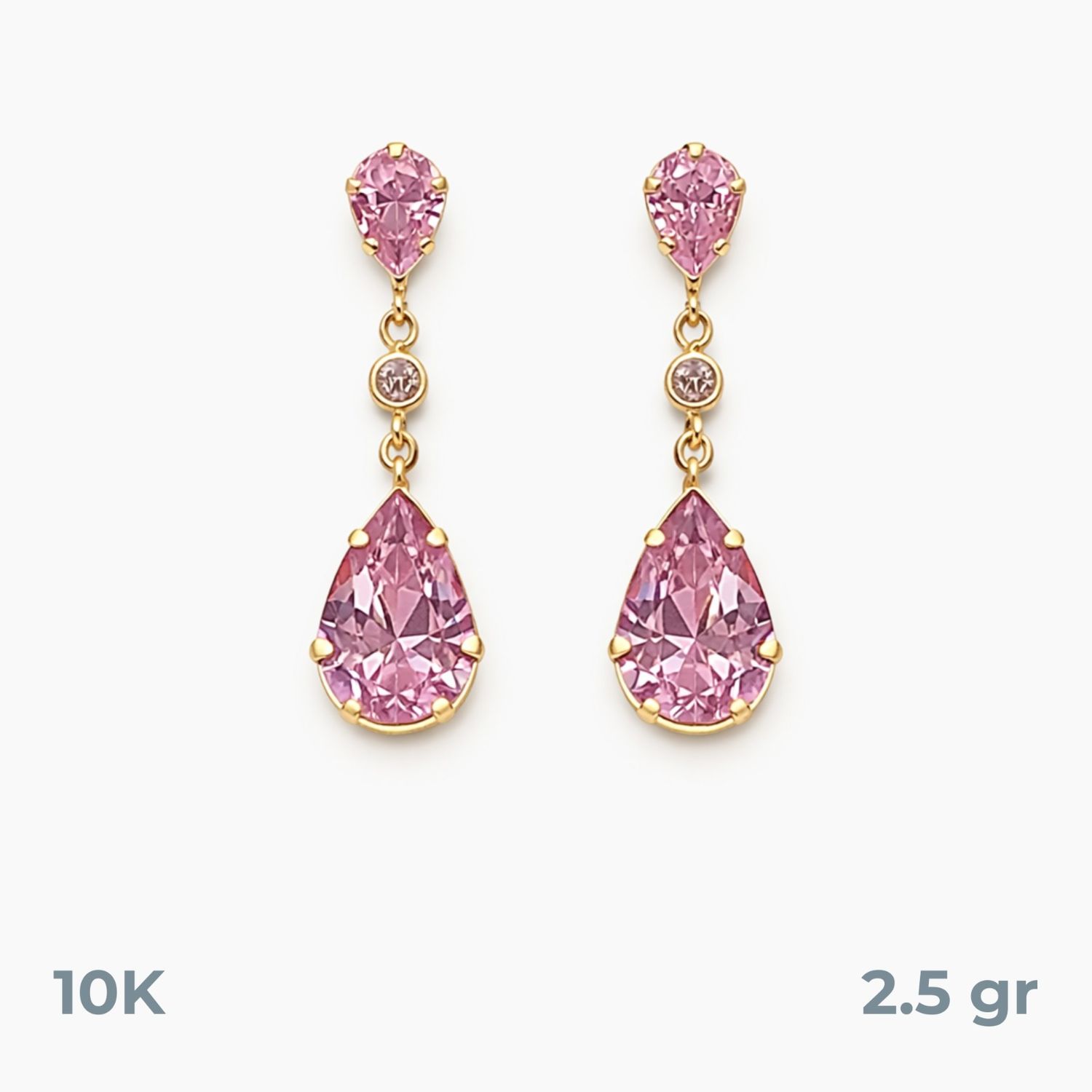 ARETE COLGANTE CZ ROSA 2.8 CM LARGO, BROCHE MARIPOSA, ORO 10K