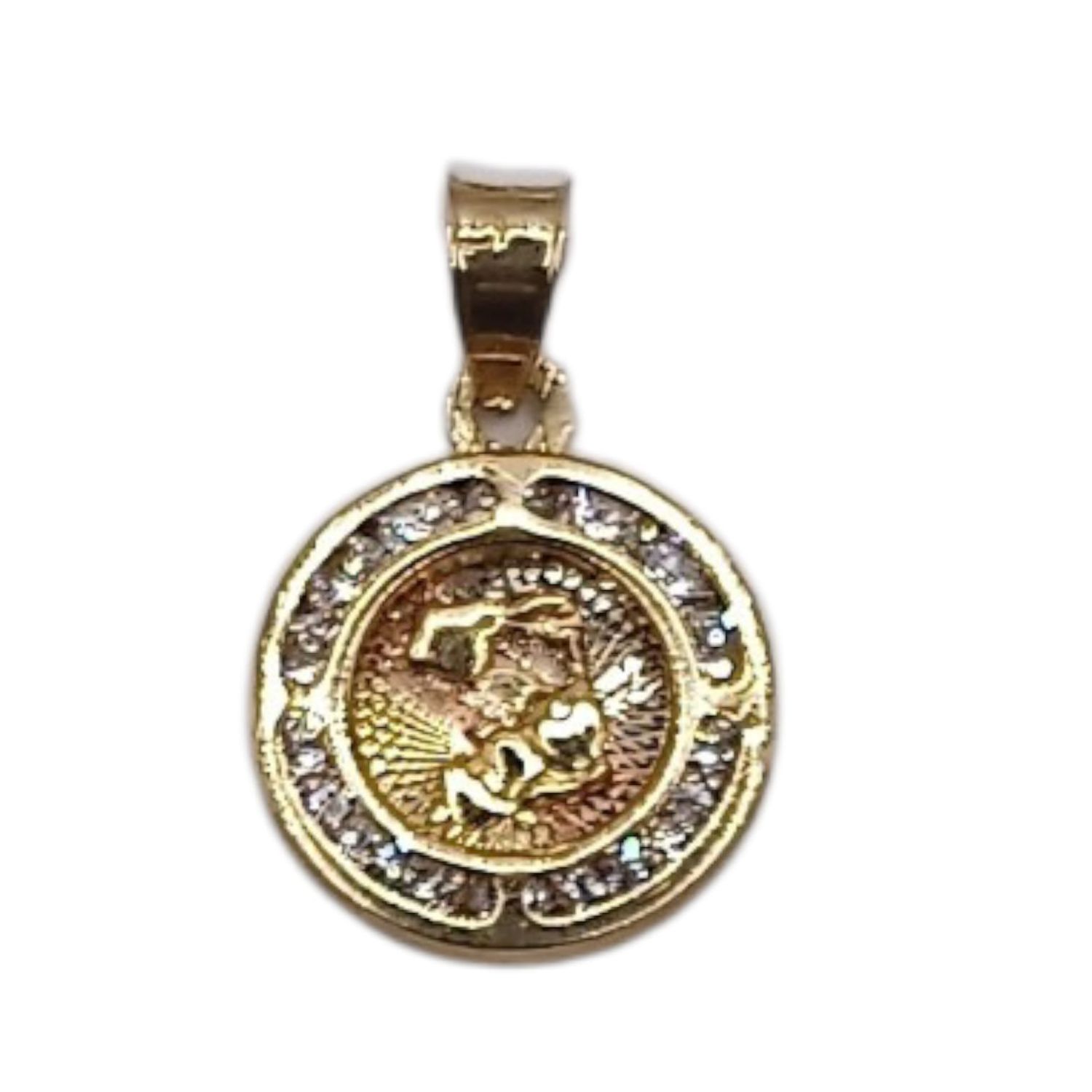 MEDALLA  DE BAUTIZO CON MINI CZ , 1.7 CM LARGO TOTAL, ORO 10K