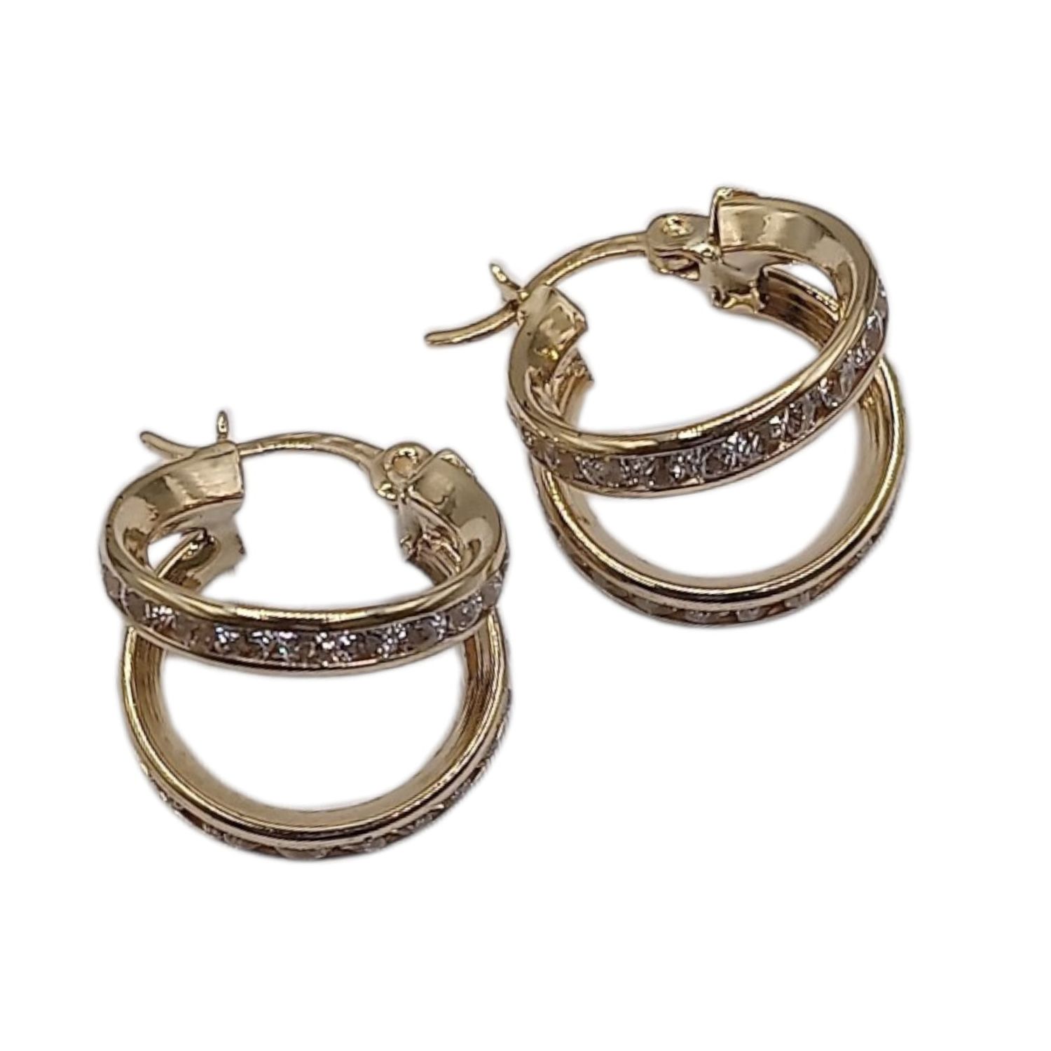 ARRACADA DOBLE CON MINI CZ, 1.6 CM, ORO 10K