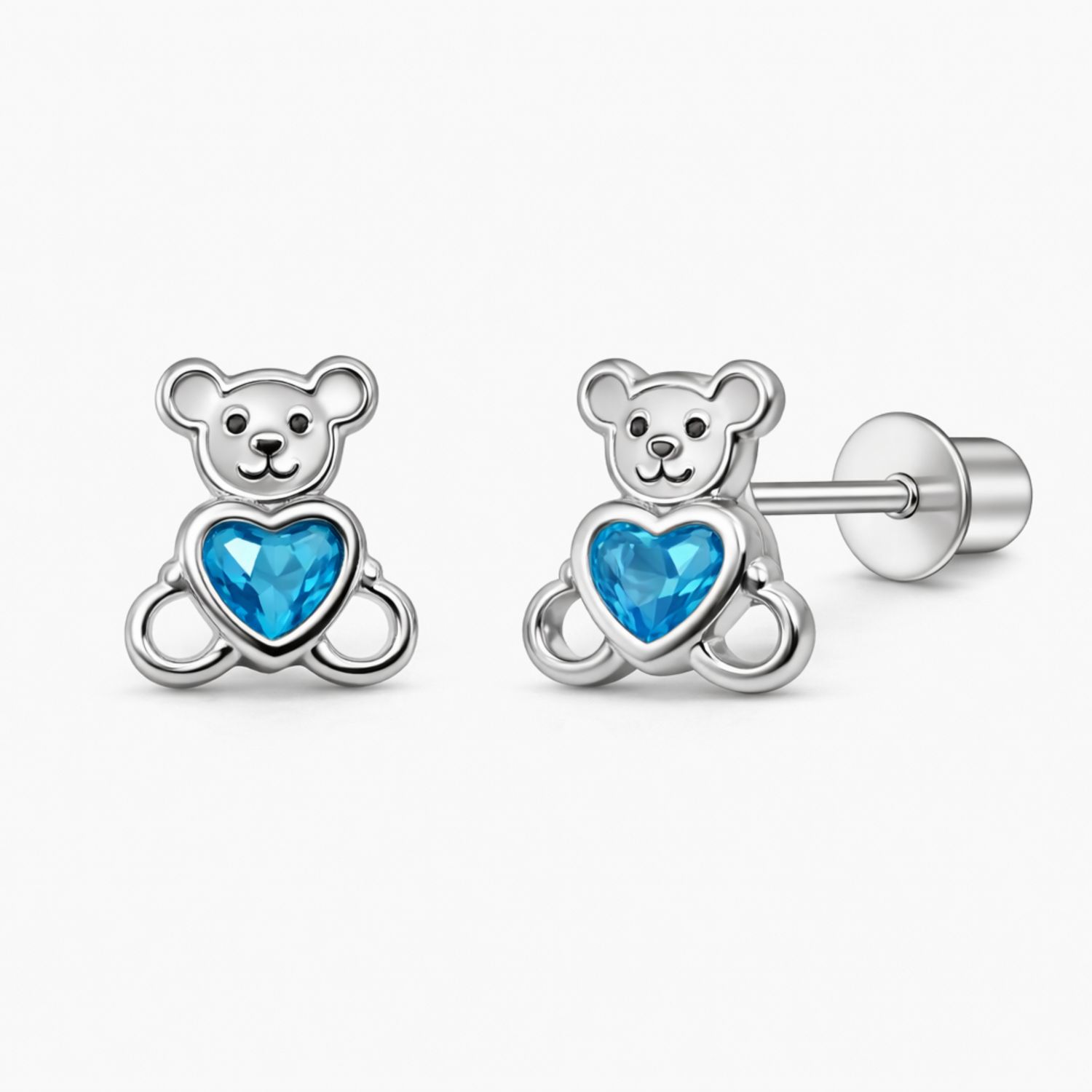 BROQUEL OSITO CZ AZUL, BROCHE DE BOLITA, PLATA .925