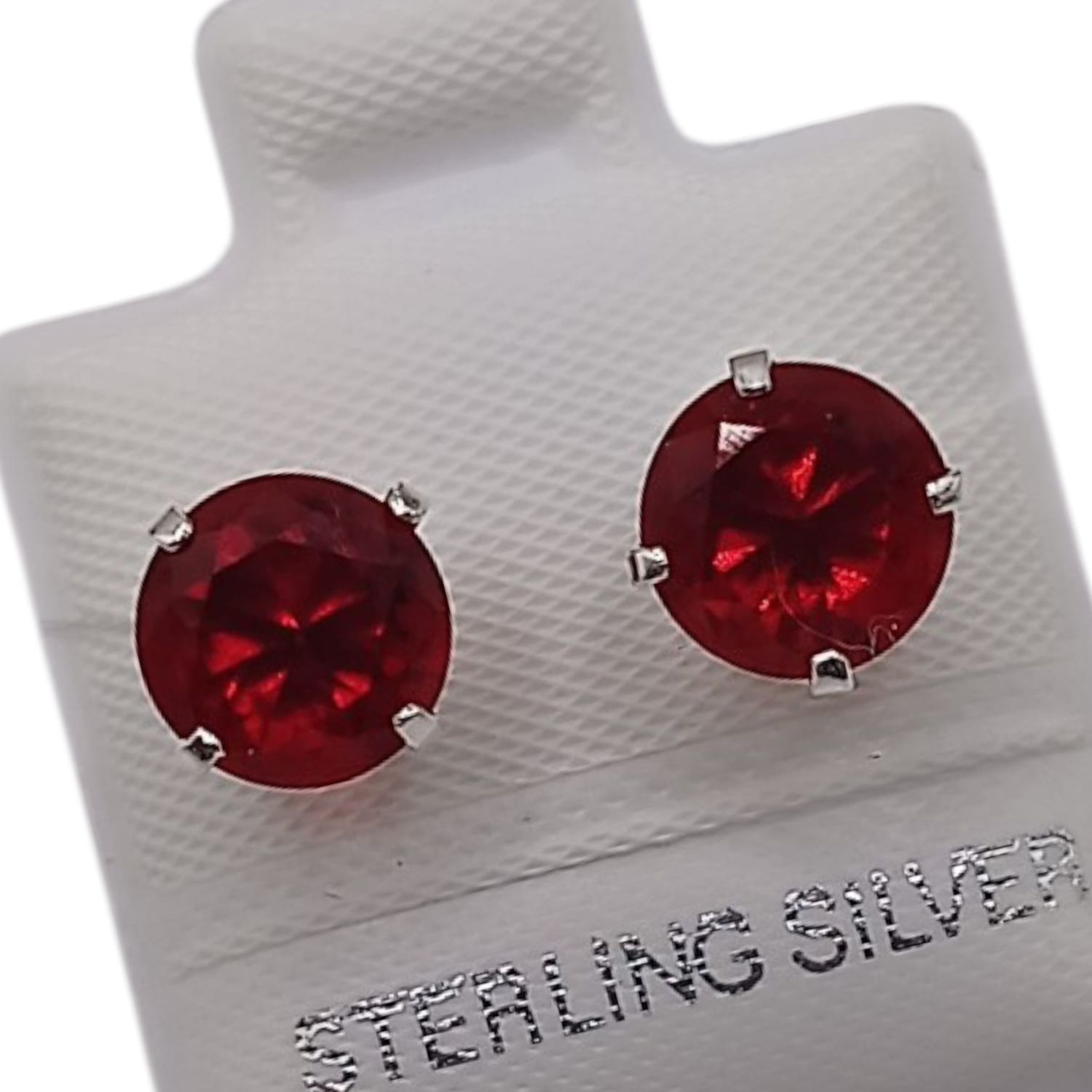 BROQUEL RECTO 7 MM CZ ROJA, BROCHE BOLITA, PLATA .925