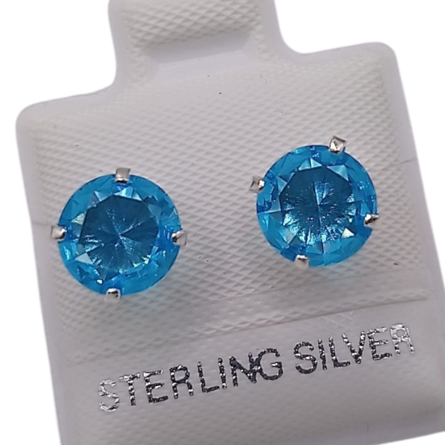 BROQUEL RECTO 6 MM, CZ AZUL, BROCHE BOLITA, PLATA .925