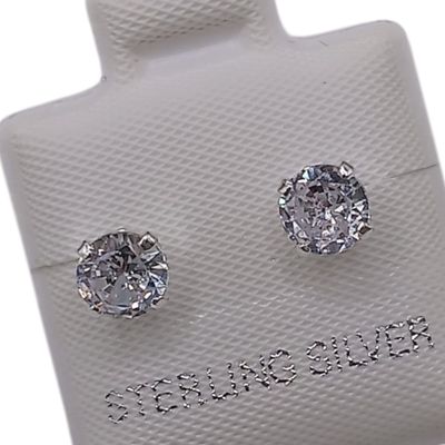 BROQUEL RECTO 5MM, CZ BCA, BROCHE BOLITA, PLATA .925