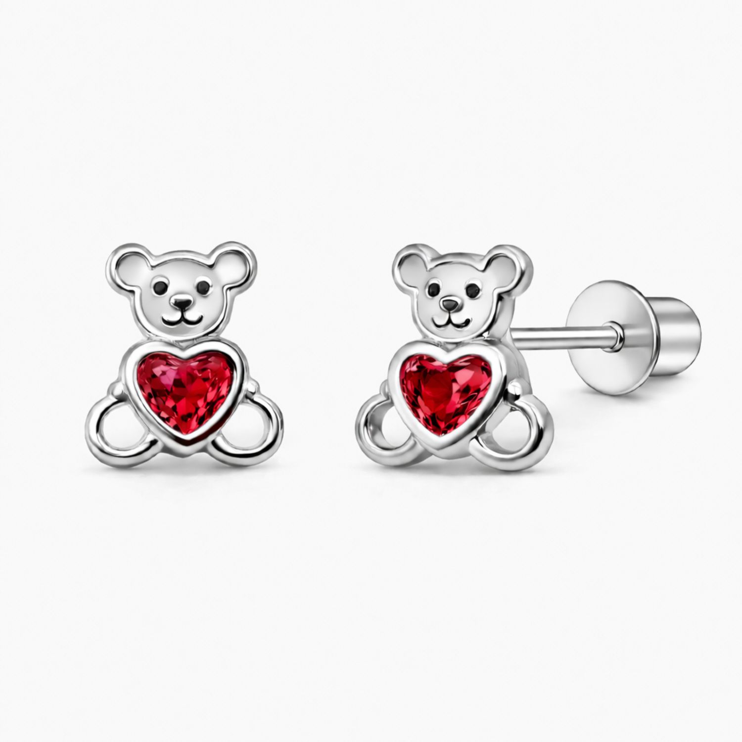 BROQUEL OSITO CZ ROJA, BROCHE DE BOLITA, PLATA .925