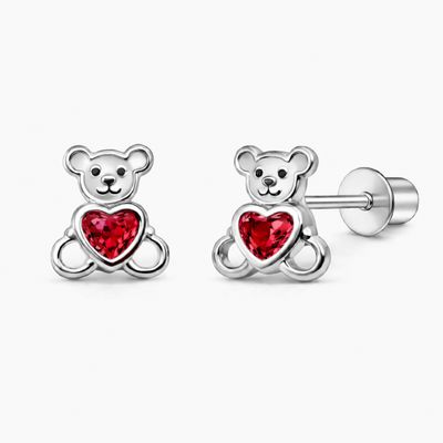 BROQUEL OSITO CZ ROJA, BROCHE DE BOLITA, PLATA .925