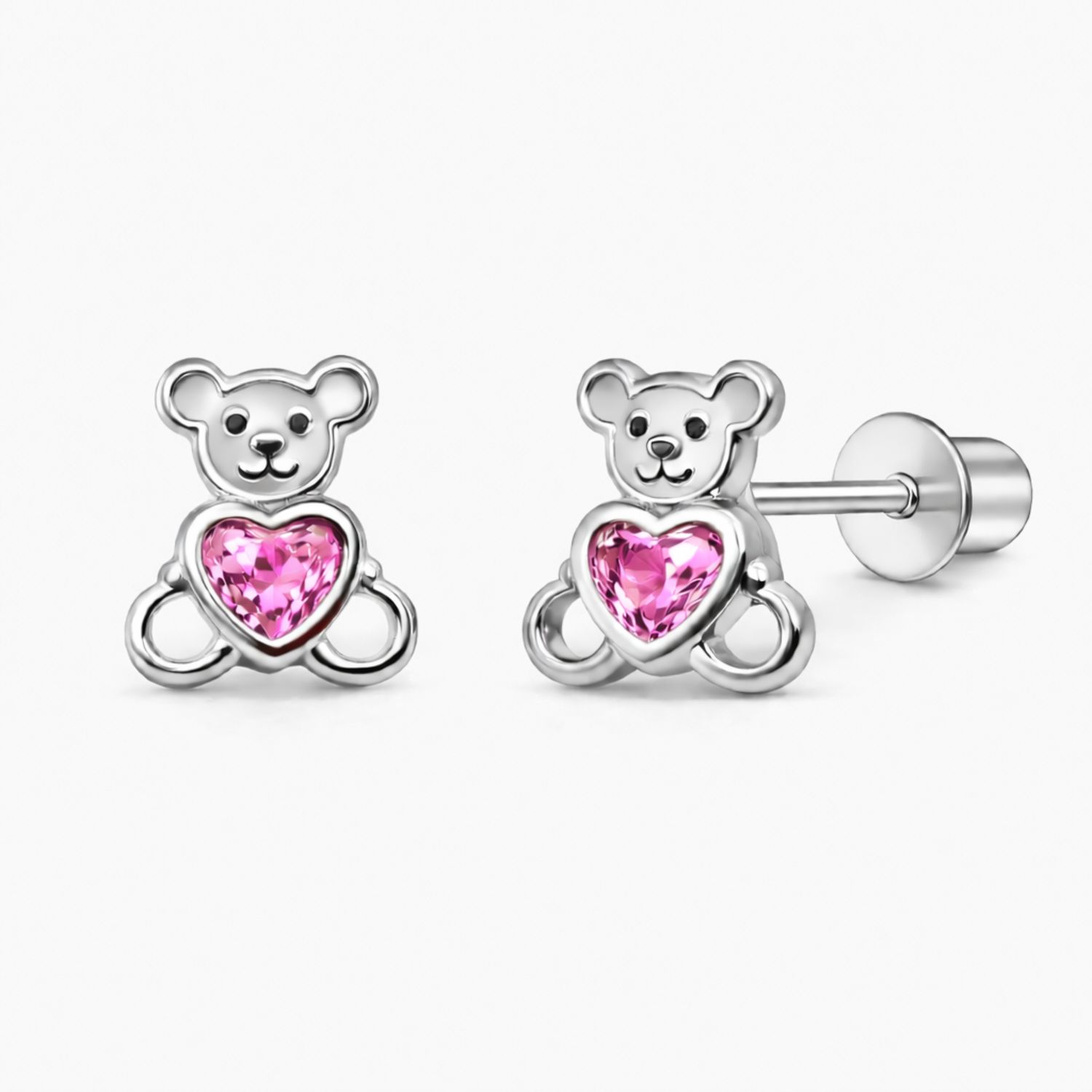 BROQUEL OSITO CZ ROSA, BROCHE DE BOLITA, PLATA .925