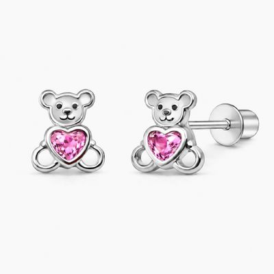 BROQUEL OSITO CZ ROSA, BROCHE DE BOLITA, PLATA .925