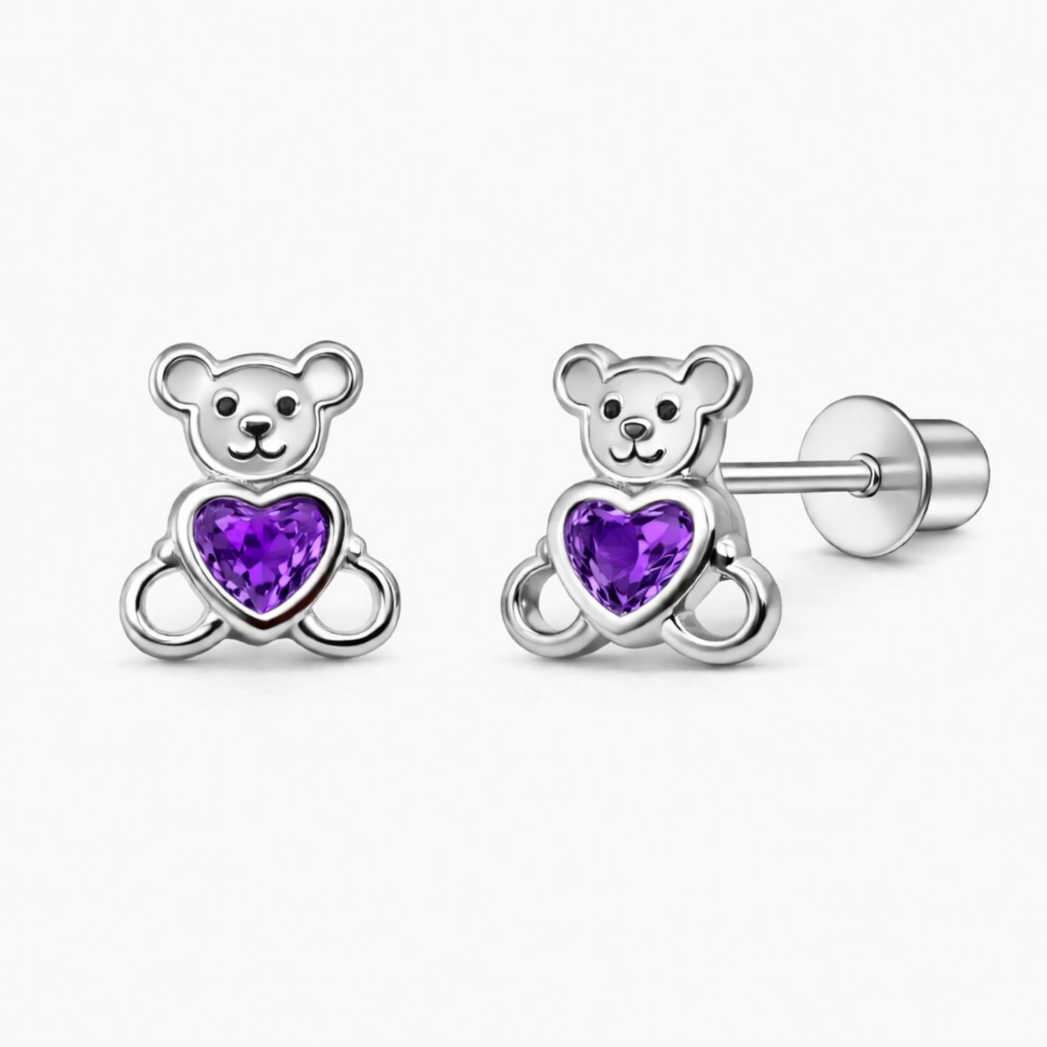 BROQUEL OSITO CZ LILA, BROCHE DE BOLITA, PLATA .925