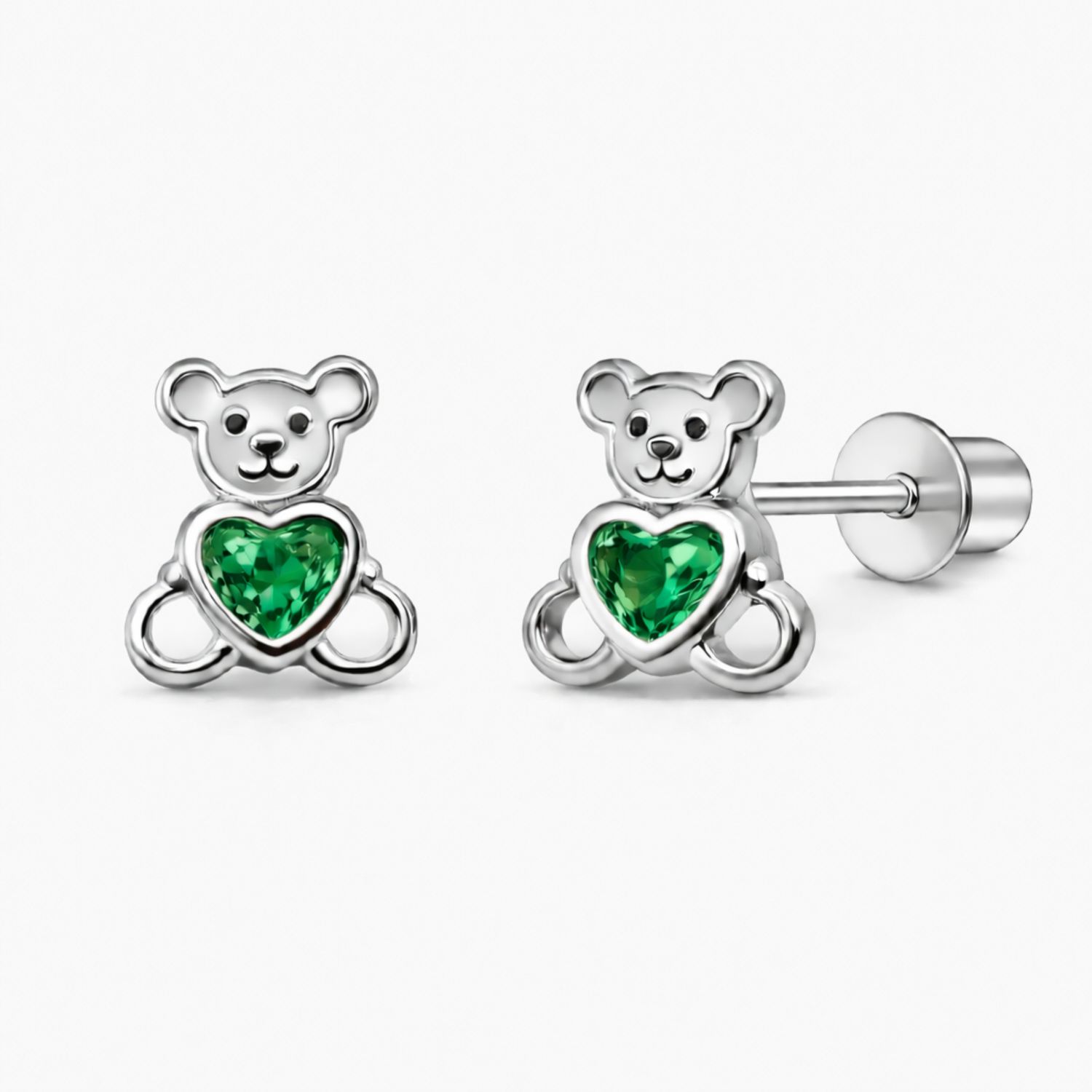 BROQUEL OSITO, CZ VERDE BROCHE DE BOLITA, PLATA .925