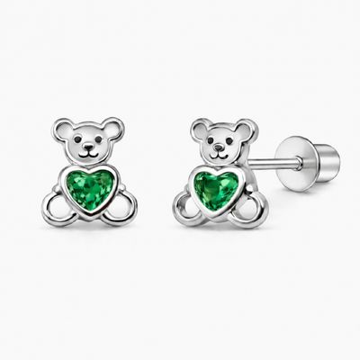 BROQUEL OSITO, CZ VERDE BROCHE DE BOLITA, PLATA .925