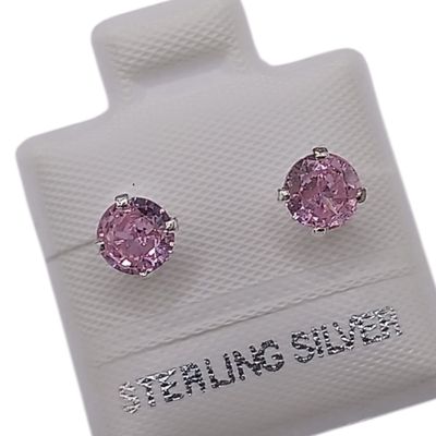 BROQUEL RECTO 5 MM, CZ ROSA, BROCHE BOLITA, PLATA .925