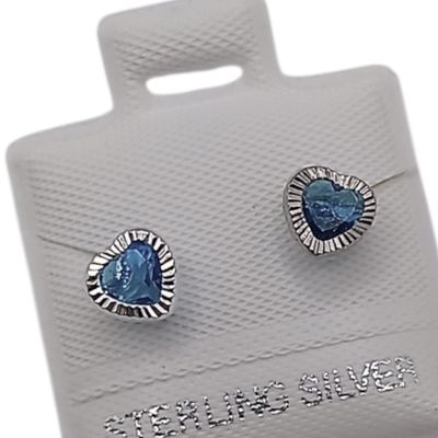 BROQUEL CORAZON CZ AZUL, BROCHE BOLITA, PLATA .925