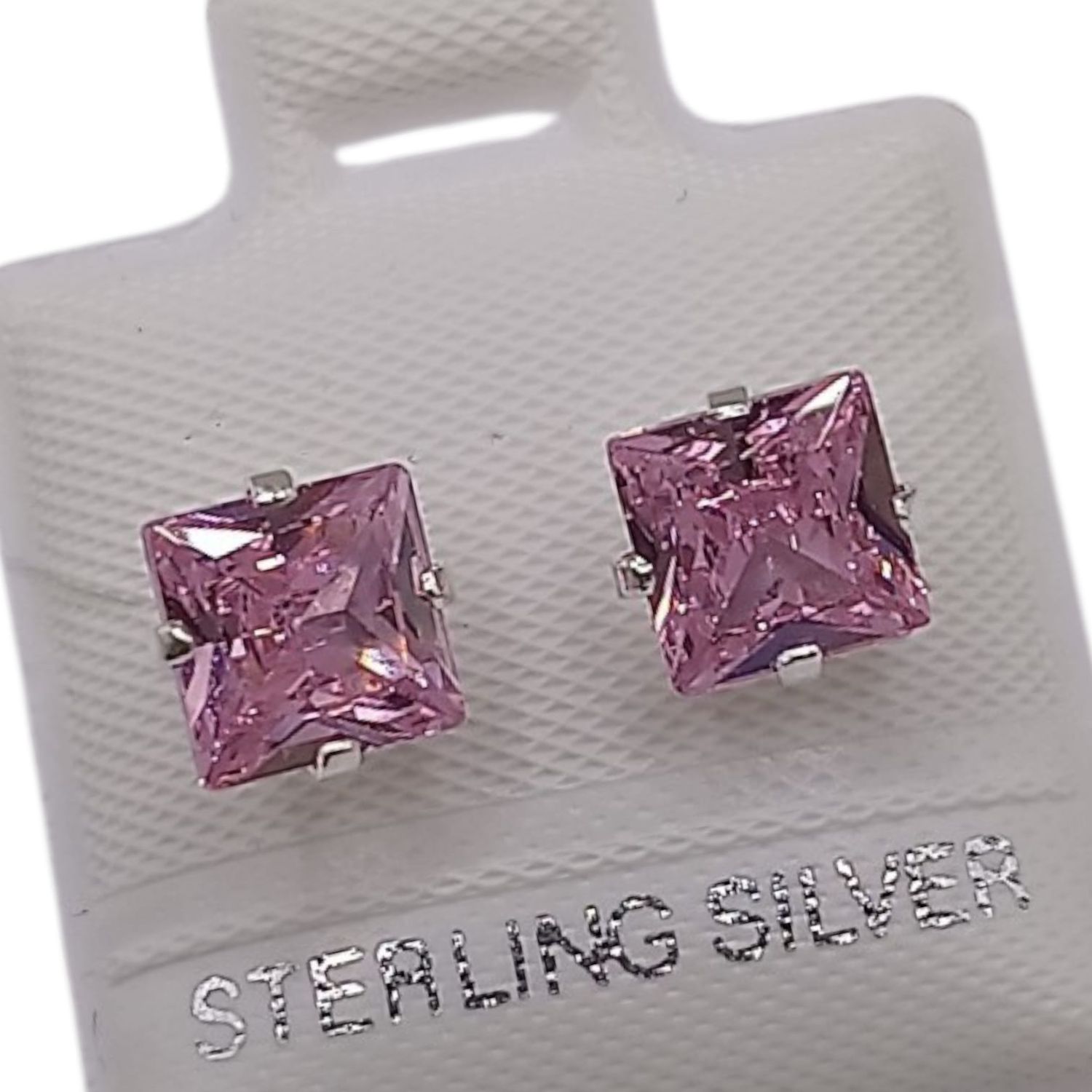 BROQUEL CUADRO 5MM, CZ ROSA, BROCHE BOLITA PLATA .925