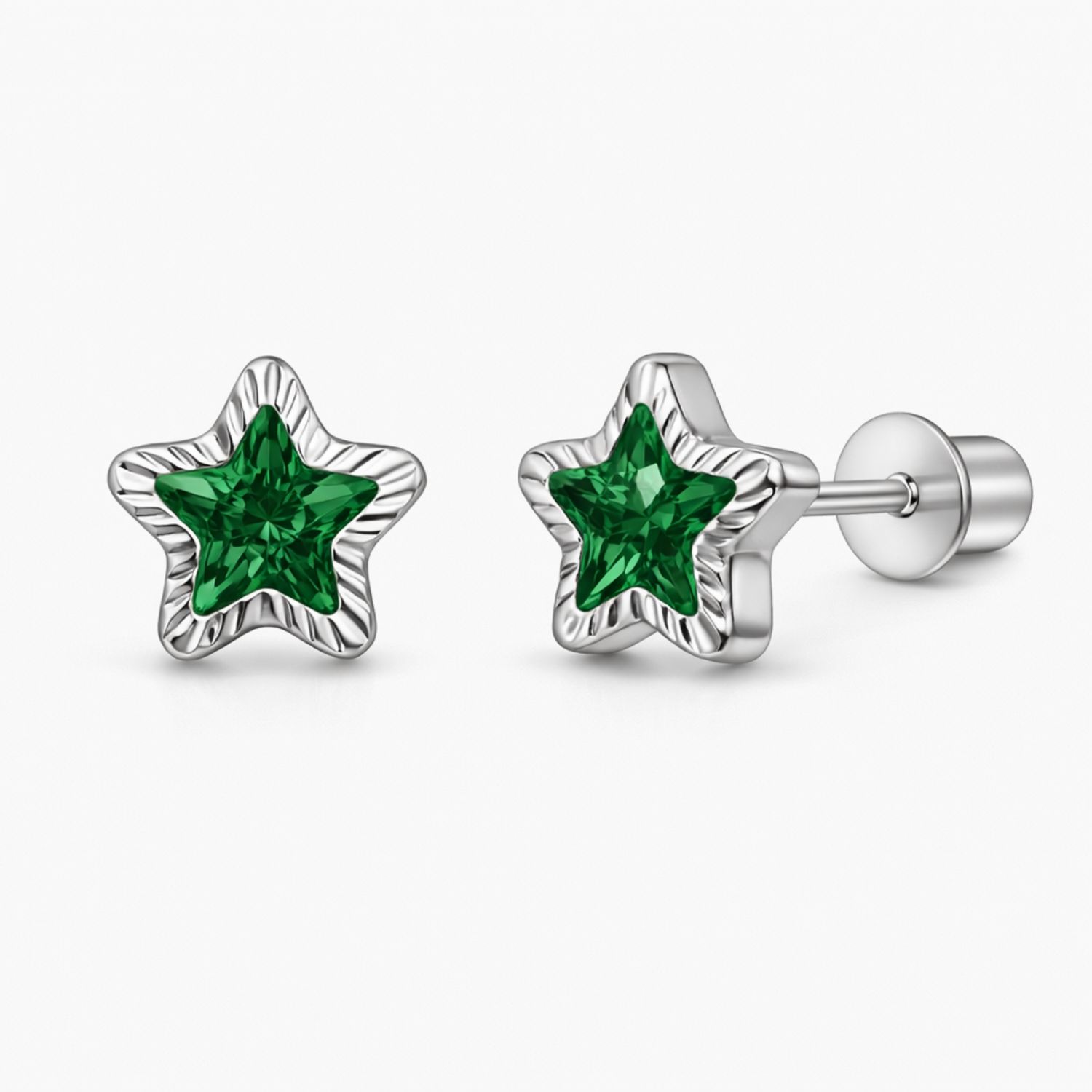 BROQUEL ESTRELLA CZ VERDE, BROCHE DE BOLITA, PLATA .925
