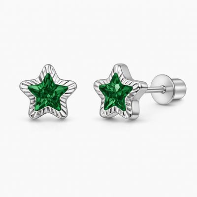 BROQUEL ESTRELLA CZ VERDE, BROCHE DE BOLITA, PLATA .925