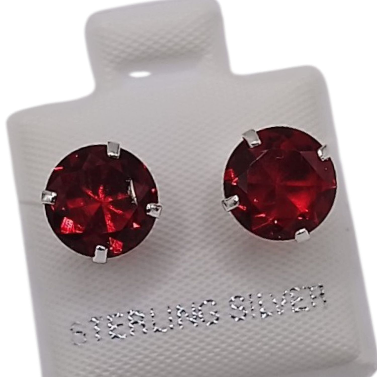 BROQUEL RECTO 8MM, CZ ROJA BROCHE MARIPOSA, PLATA .925