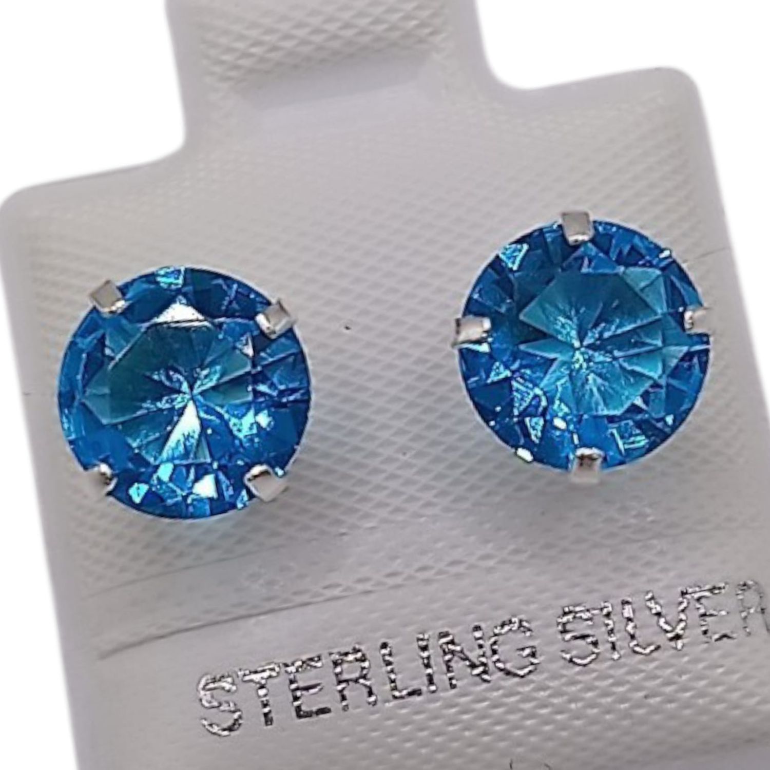 BROQUEL RECTO 8MM CZ AZUL, BROCHE MARIPOSA, PLATA .925