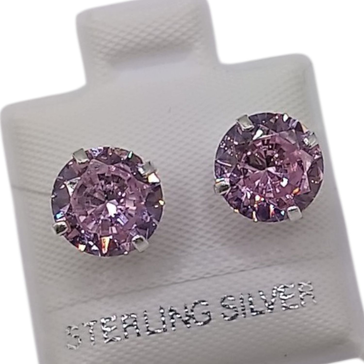 BROQUEL RECTO 8MM CZ ROSA, BROCHE MARIPOSA, PLATA .925