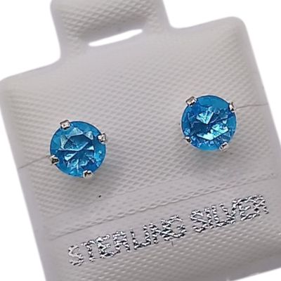 BROQUEL RECTO 5 MM, CZ AZUL, BROCHE BOLITA, PLATA .925
