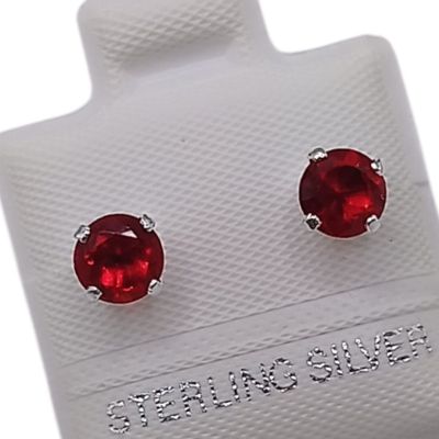 BROQUEL RECTO 5MM, CZ ROJA , BROCHE BOLITA, PLATA .925