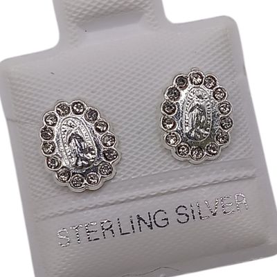 BROQUEL VIRGEN DE GPE CZ BLANCA, BROCHE BOLITA, PLATA .925