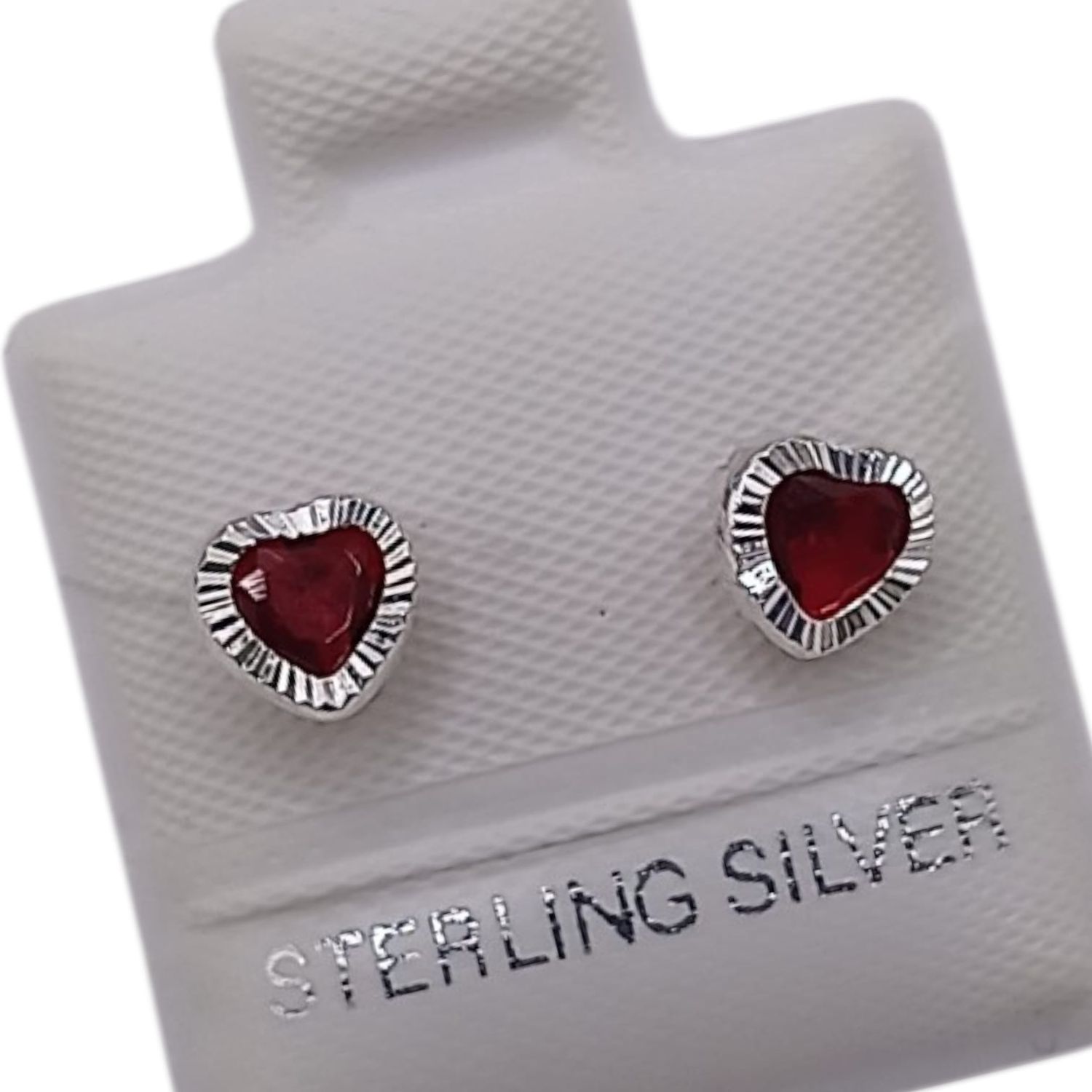 BROQUEL CORAZON CZ ROJA, BROCHE BOLITA, PLATA .925