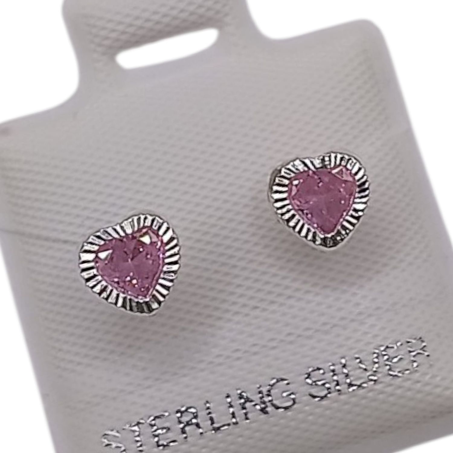 BROQUEL CORAZON CZ ROSA, BROCHE BOLITA, PLATA .925