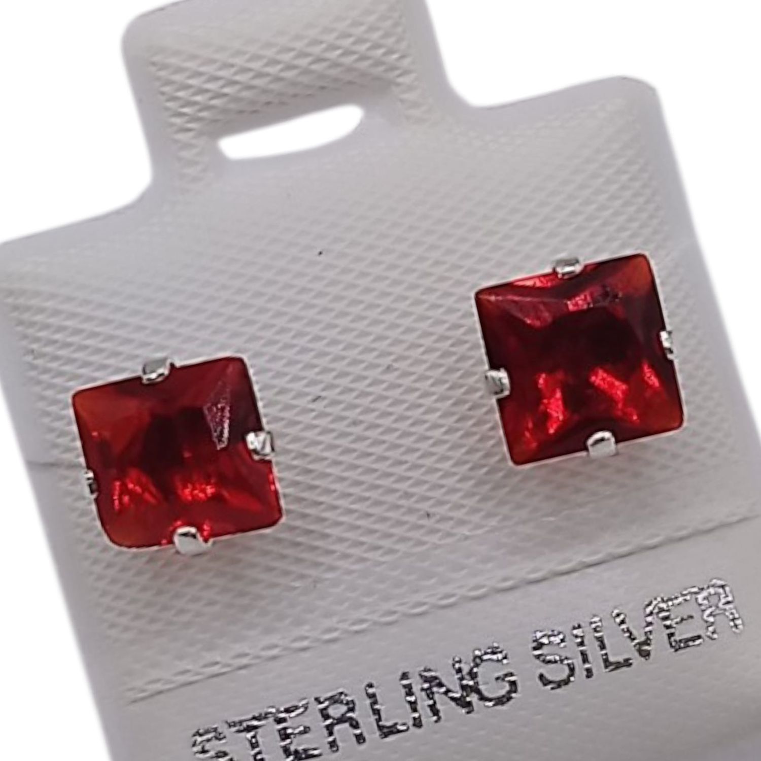 BROQUEL CUADR 5 MM, CZ ROJA, BROCHE BOLITA, PLATA .925