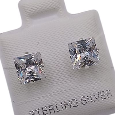 BROQUEL CUADRO 5 MM, CZ BCA, BROCHE BOLITA, PLATA .925