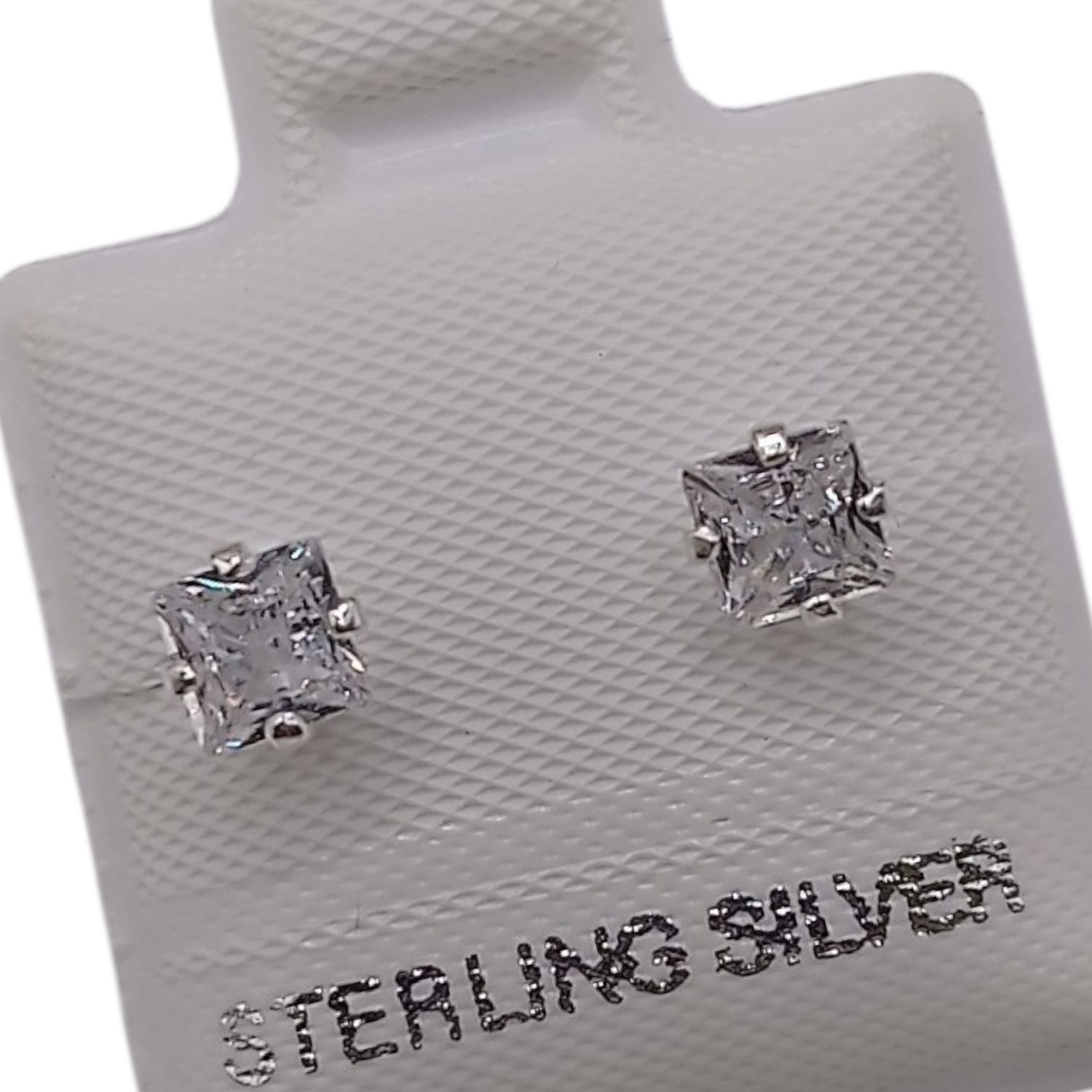 BROQUEL CUADRO 4 MM, CZ BLANCA, BROCHE BOLITA, PLATA .925