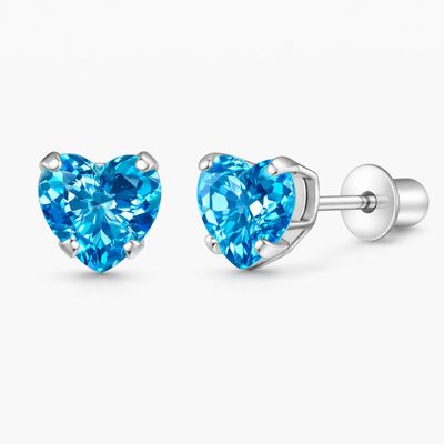 BROQUEL CORAZON CZ AZUL, BROCHE BOLITA, PLATA .925