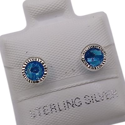 BROQUEL BISELADO CZ AZUL, BROCHE BOLITA, PLATA .925