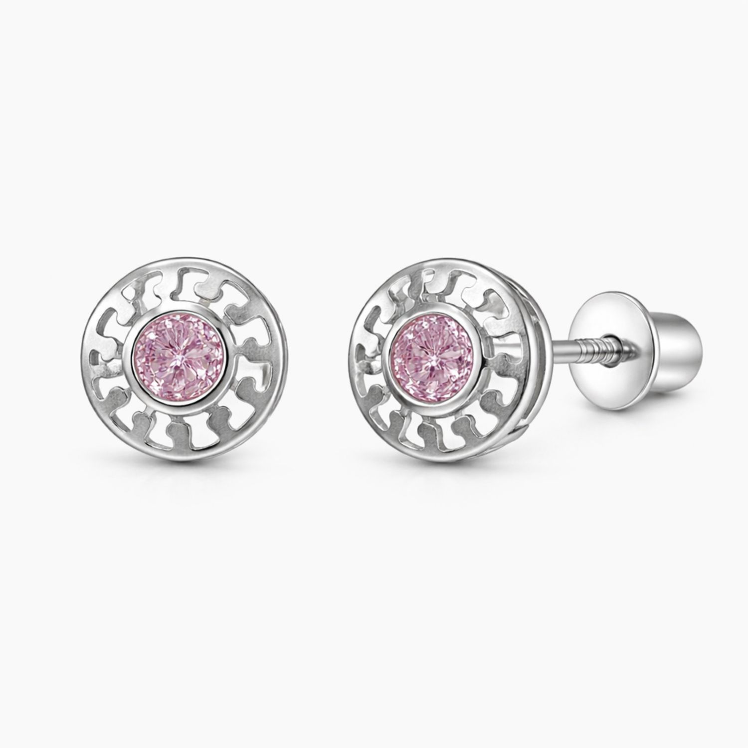BROQUEL CIRCULO 3 D, CZ ROSA BROCHE BOLITA, PLATA .925