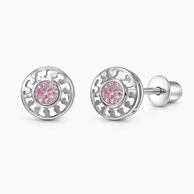 BROQUEL CIRCULO 3 D, CZ ROSA BROCHE BOLITA, PLATA .925